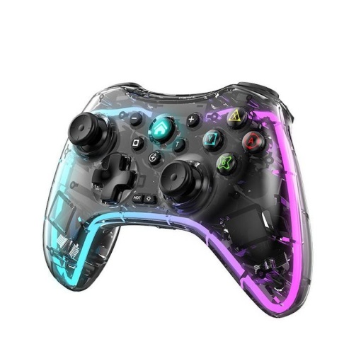 Controller Wireless cu programare, Turbo, Lumina RGB, Transparent pentru iOS, Negru