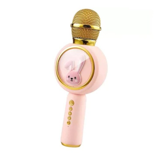 Microfon de karaoke pentru copii, Forma de iepuras, Compatibil bluetooth, Silentios, Fara fir, Roz,