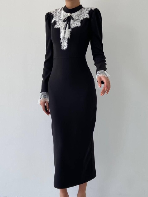 Rochie pe corp cu un guler si maneci elegante Sofia, Negru