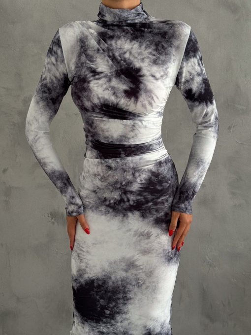 Rochie midi pe corp cu imprimeu Viva, Alb-Negru