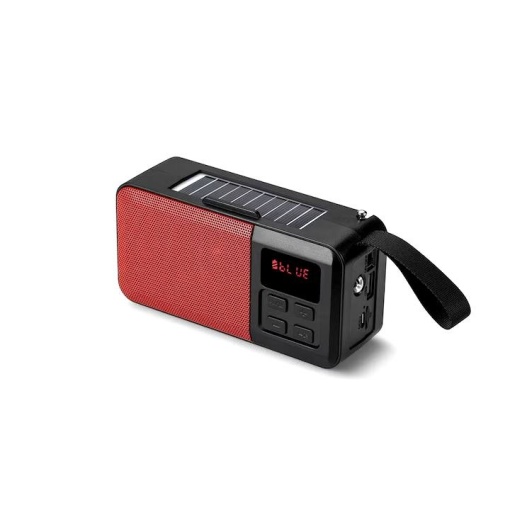 Boxa portabila, Radio, Incarcare solara, Bluetooth, Lanterna, USB, Card, AUX, Rosu
