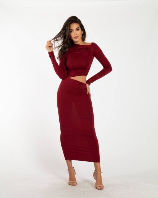 Rochie midi elastică decupata Ruby, Bordo OneSize