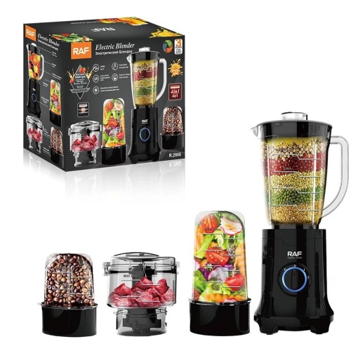 Blender 4 în 1, Tocator, Risnita, Bol plastic 3 viteze, Negru
