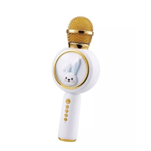 Microfon de karaoke pentru copii, Forma de iepuras, Compatibil bluetooth, Silentios, Fara fir, Alb