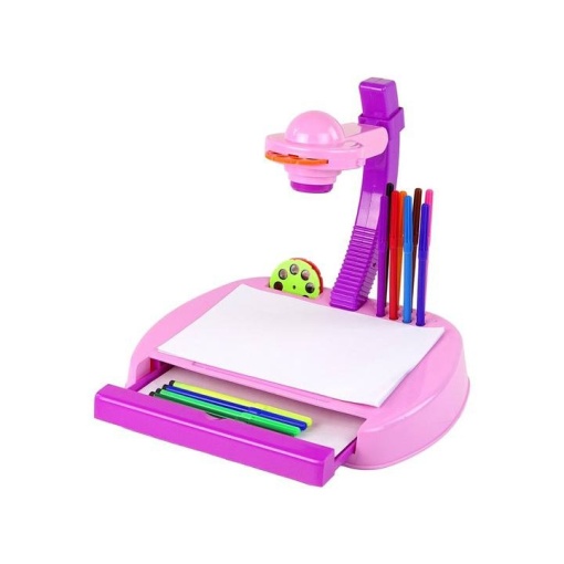 Set de Desen, Proiector + Masa de Lucru si 12 markere, 31x28x27cm Roz