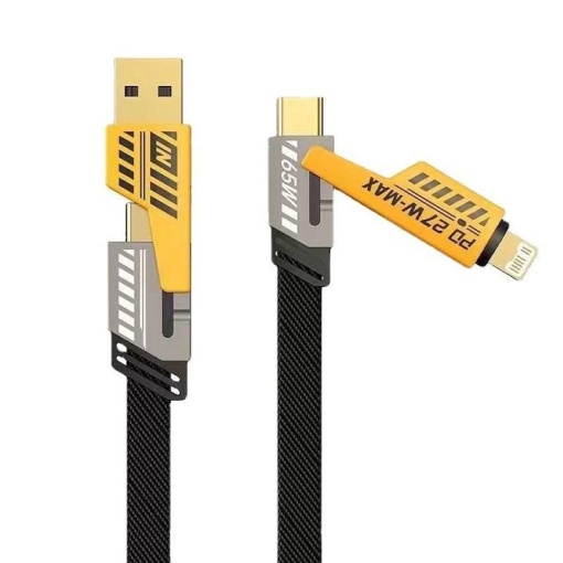 Cablu date 4 in 1 Android, Apple, USB-A to Type-C Selani 27W, Perfomant pentru încărcare rapida, Negru