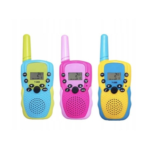 Set 3 statii radio Selani, Raza de Actiune de pana 6KM, baterii incluse, Plastic, Varsta Recomandata +3 ani, albastru/roz/galben