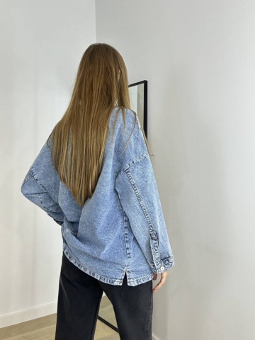 Geaca din denim in stil oversize, Albastru - Img 4