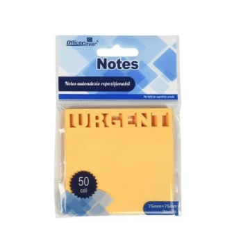Notes adeziv stantat Office Cover H1-URGENT, 50 coli, 75x75mm, Portocaliu neon, Blister - Img 2