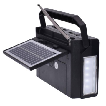 Radio cu Bluetooth, Portabil cu Panou Solar Rabatabil, Acumulator 18650, Cititor USB/TF, AM/FM/SW1-6, Lampa Led, Negru - Img 2