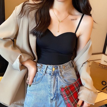 Top OneSize cu decolteu, Talie scurta, Bretele, Negru - Img 2