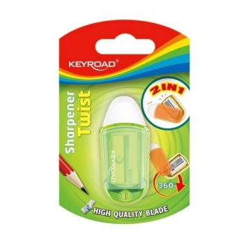 Ascutitoare simpla Keyroad Twist KR970711, 1 orificiu, Plastic, Rotativa, Cu radiera, Pe blister, Verde - Img 2