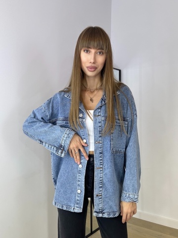 Geaca din denim in stil oversize, Albastru - Img 5