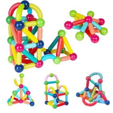 Joc educativ de constructie Magnetic Sticks cu bile si bete magnetice, 100 Piese, Pentru adulti si copii 3+ - Img 1