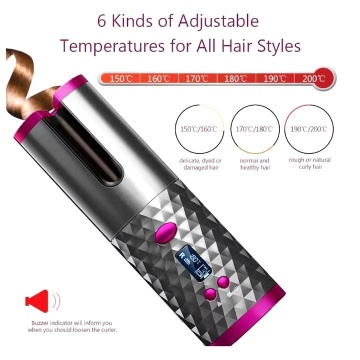 Ondulator de par wireless, Ceramica, Incarcare USB, Display LED, 6 Trepte temperatura, 200C, Roz/Gri - Img 6