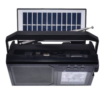 Radio cu Bluetooth, Portabil cu Panou Solar Rabatabil, Acumulator 18650, Cititor USB/TF, AM/FM/SW1-6, Lampa Led, Negru - Img 3