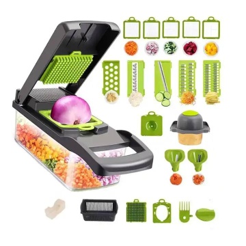 Razatoare multifunctionala 12 in 1 pentru multiple alimente, Negru / Verde - Img 1