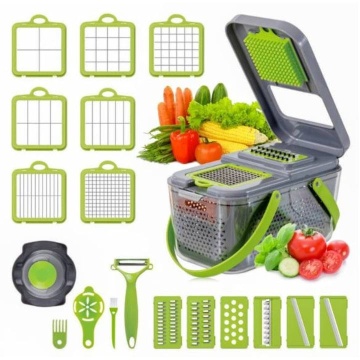 Razatoare Multifunctionala 2 in 1 Dalys® pentru legume si fructe, 22 de piese, Cu functie de caserola, Lame din otel inoxidabil si maner protectie - Img 5