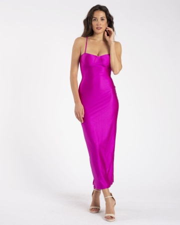 Rochie pe corp, Bretele si decolteu, Taetura la spate, Roz - Img 1