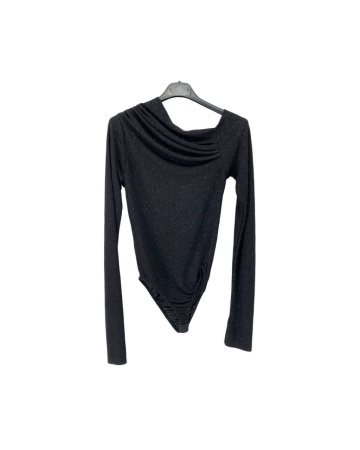 Body asimetric cu mânecă lungă și Sclipici, Negru OneSize - Img 2
