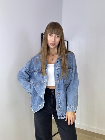 Geaca din denim in stil oversize, Albastru - Img 2