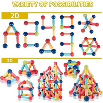 Joc educativ de constructie Magnetic Sticks cu bile si bete magnetice, 100 Piese, Pentru adulti si copii 3+ - Img 6