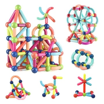 Joc educativ de constructie Magnetic Sticks cu bile si bete magnetice, 128 Piese, Pentru adulti si copii 3+, - Img 1
