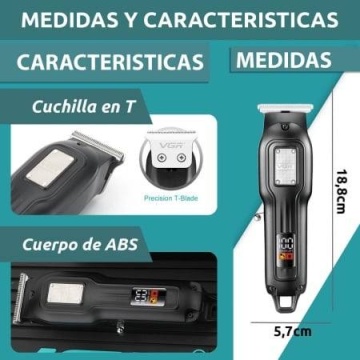 Masina de tuns cu acumulator, reincarcabila, profesionala, afisaj led, 3 marimi, otel, Negru - Img 3