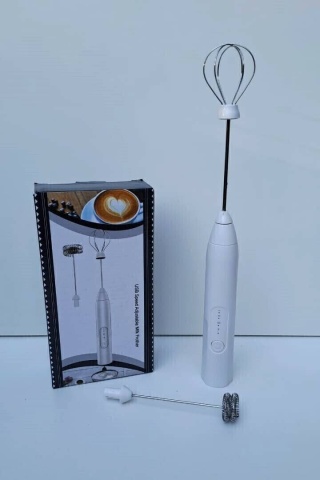 Mixer spumator de lapte, Acumulator reincarcabil USB, Cu 2 capete, Ideal pentru cappuccino, caffe latte, Alb - Img 5