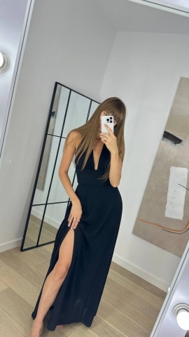 Rochie lunga, Decolteu, , Negru - Img 1
