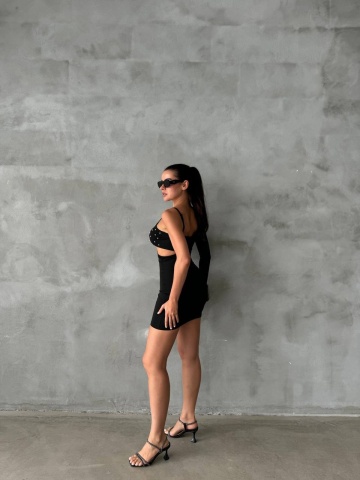 Rochie part dress Mila, Negru - Img 3