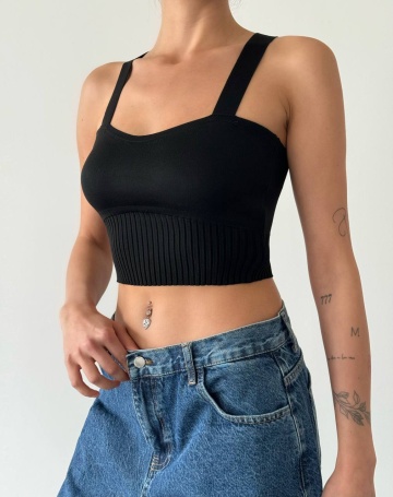 Top OneSize cu decolteu, Talie scruta, Bretele, Calitate inalta, Negru - Img 1