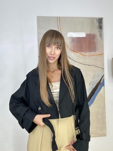 Trenci cu talie scurta, Cordon, Elegant, Negru - Img 2