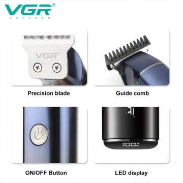Aparat de tuns profesional VGR cu acumulator și display, USB 1200mAh accesorii incluse, Albastru - Img 4