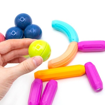 Joc educativ de constructie Magnetic Sticks cu bile si bete magnetice, 64 Piese, Pentru adulti si copii 3+, - Img 6