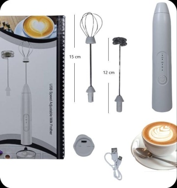 Mixer spumator de lapte, Acumulator reincarcabil USB, Cu 2 capete, Ideal pentru cappuccino, caffe latte, Alb - Img 6