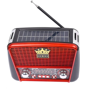 Radio cu Bluetooth panou solar, Radio MP3, Bluetooth, Baterie reincarcabila, Laterna, Usb, Rosu/Negru - Img 3