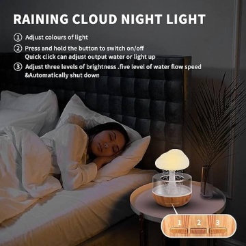Aroma difuzor Selani 500ml, Umidificator Modern, cu lampa LED, Nor de ploaie, Alb - Img 2