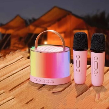 Boxa karaoke cu 2 microfoane, Portabila cu jocuri de lumini, rotunda, Smart copii, difuzor Wireless, Roz - Img 5