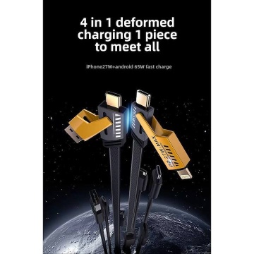 Cablu date 4 in 1 Android, Apple, USB-A to Type-C Selani 27W, Perfomant pentru încărcare rapida, Negru - Img 2