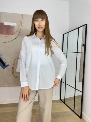 Camasa din bumbaccu nasturi, Oversize Alb - Img 1
