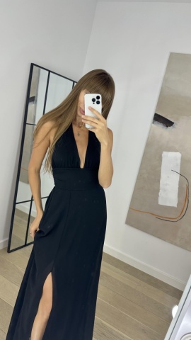 Rochie lunga, Decolteu, , Negru - Img 2