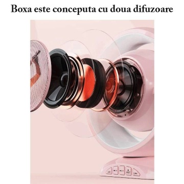 Set 2 Microfoane si boxa pentru Karaoke, Lumina LED, Pentru copii si adulti, Kit 2 in 1, Aparat Portabil, Cu Conectare la Telefon, Roz - Img 4