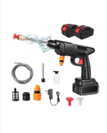 Dispozitiv De Spalat Cu Presiune Tip Pistol, 2 Acumulatoare Reincarcabil, Maner Ergonomic, Recipient Spuma, Filtru si Duze Incluse, Geanta De Transport Rezistenta, Negru - Img 1