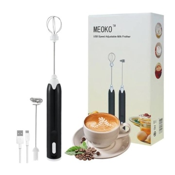 Mixer spumator de lapte, Acumulator reincarcabil USB, Cu 2 capete si 3 trepte de viteza, Ideal pentru cappuccino, caffe latte, Negru - Img 3