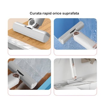 Mop de Mana, Mini-Portabil, cu Sistem de Stoarcere, Burete Absorbant, Multisuprafete si Geamuri, Alb - Img 4