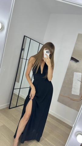 Rochie lunga, Decolteu, , Negru - Img 3
