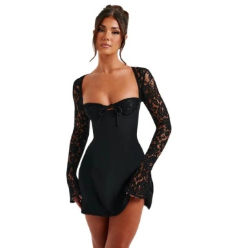 Rochie midi cu dantela, Negru - Img 1