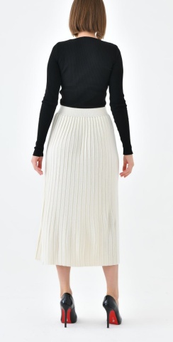 Fusta midi plisata din tricot, Alba - Img 2
