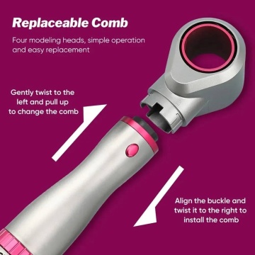 Ondulator de par, Multifunctional 4 in 1, Trei trepte, Pieptene cu aer cald, Gri/roz - Img 2
